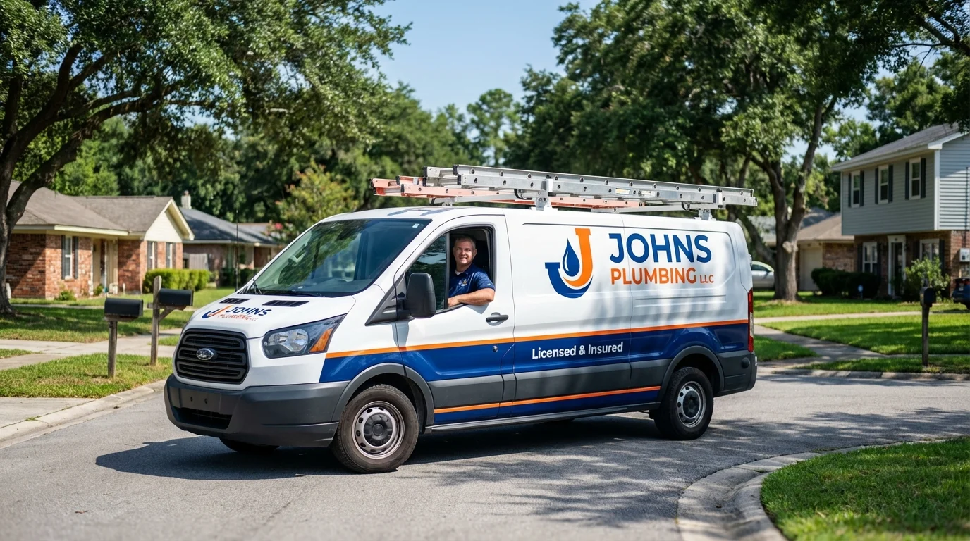 Johns Plumbing LLC service van in Winnsboro, LA