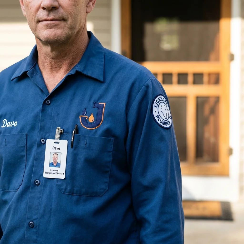 Licensed plumber showing ID badge in Winnsboro, LA