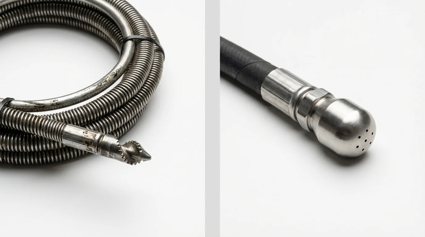 Drain snake cable and hydro jetting nozzle used for drain cleaning in Winnsboro, LA