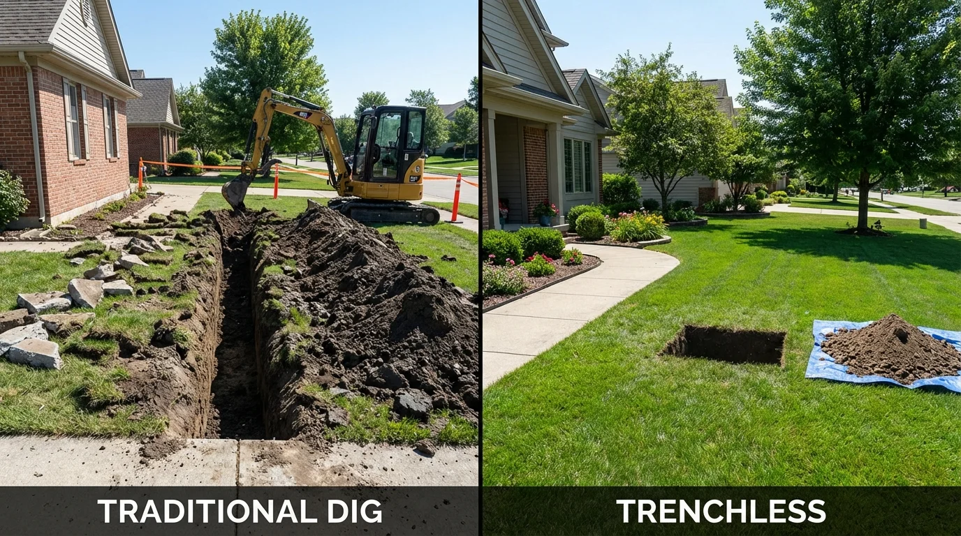 Trenchless sewer repair with minimal yard damage versus traditional excavation in Winnsboro, LA